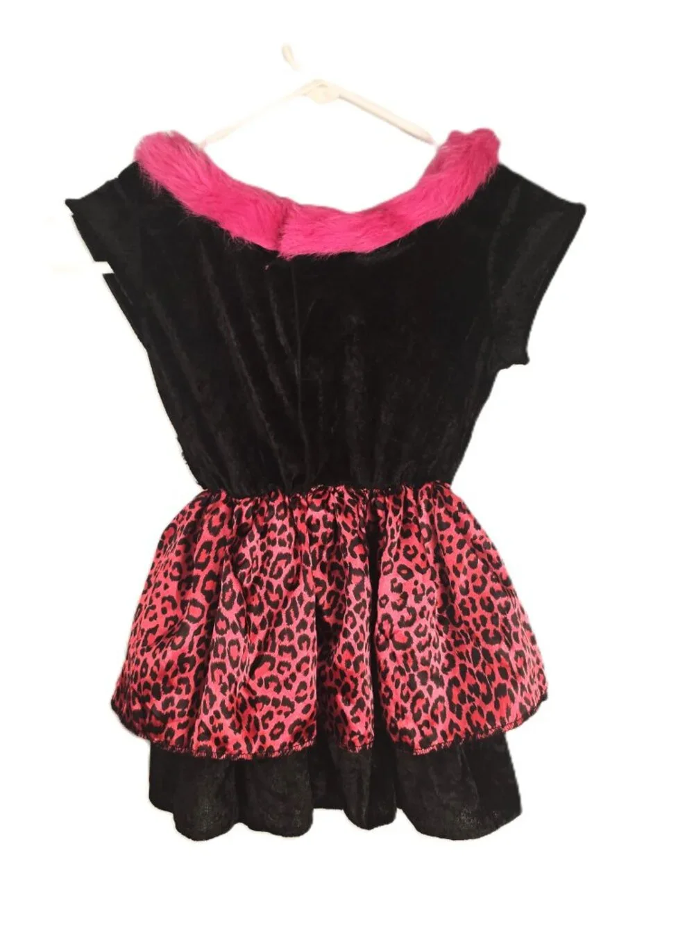 Kitty Dress Little Girl Small 4-6X Pink & Black Fur Collar Costume Velour Silk